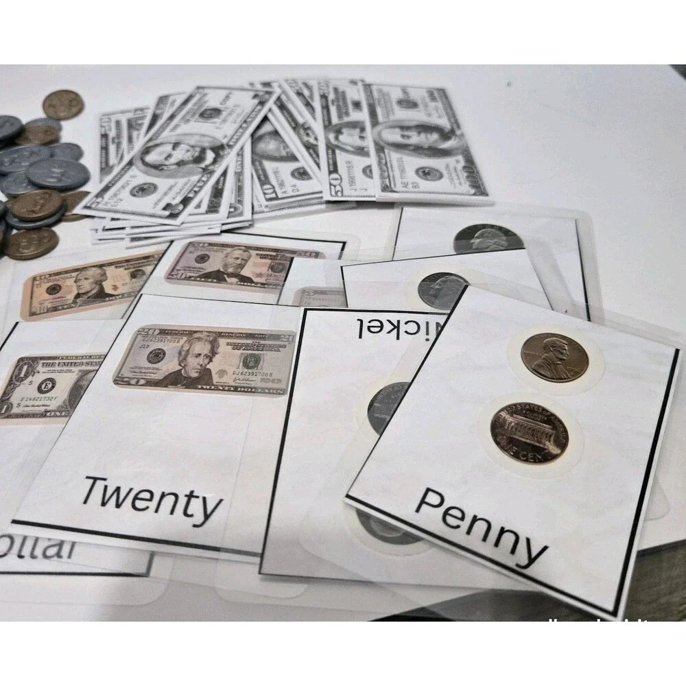 3 Sets Homemade Money Flashcards, Play Coins & Bills Learn Currency Teaching Lot